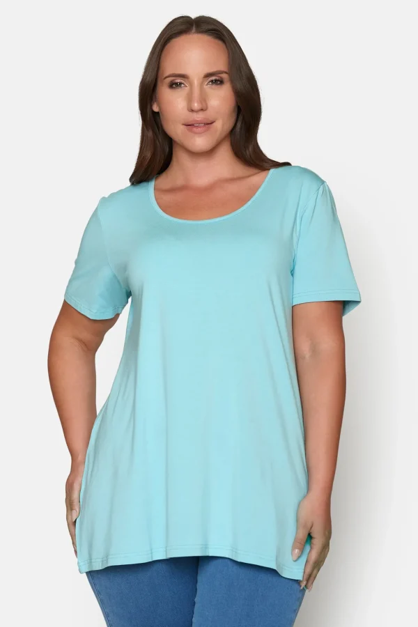 Basis T-shirt I A-facon Med Korte ærmer - Dusty Turquoise