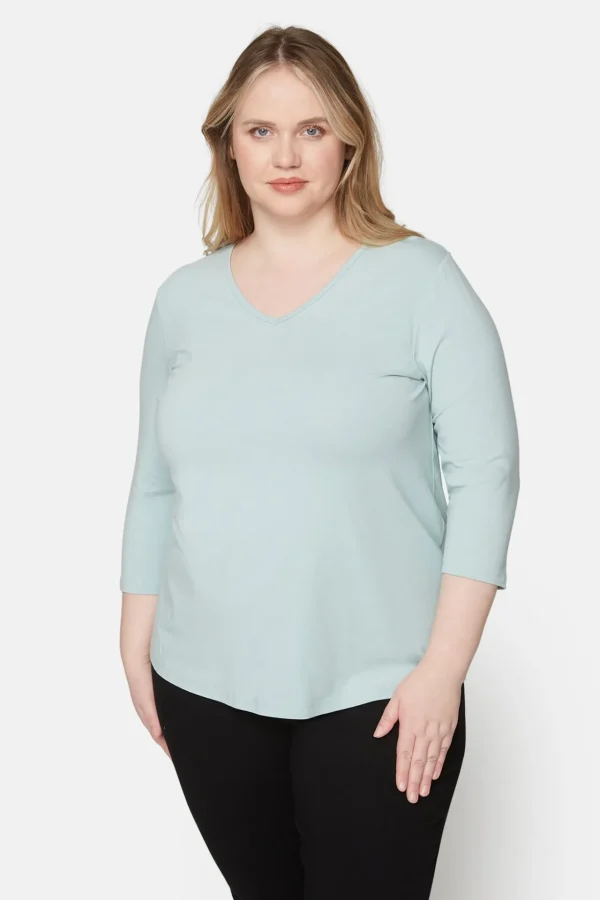 Basis T-shirt I A-facon Med 3/4 ærmer - Blue Haze