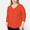 Basis T-shirt I A-facon Med 3/4 ærmer - Rød