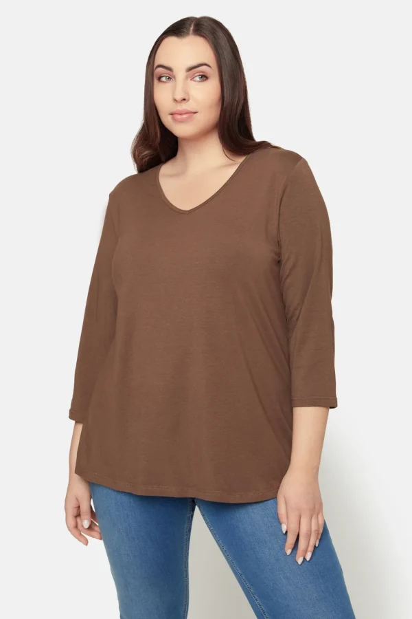 Basis T-shirt I A-facon Med 3/4 ærmer - Chocolate Martini