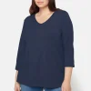 Basis T-shirt I A-facon Med 3/4 ærmer - Naval Blue