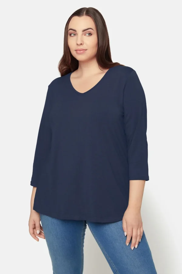 Basis T-shirt I A-facon Med 3/4 ærmer - Naval Blue