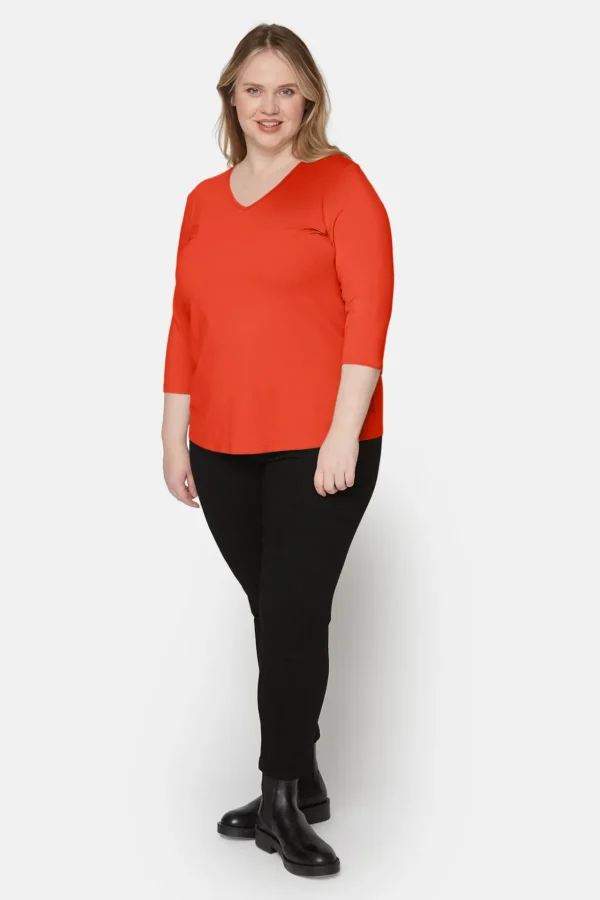 Basis T-shirt I A-facon Med 3/4 ærmer - Rød