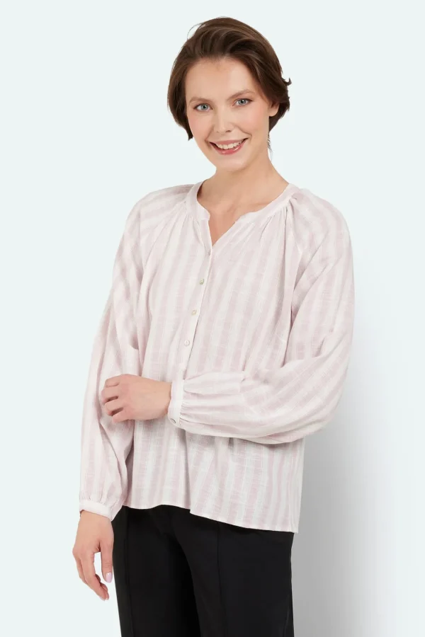 Bluse - Bleget Pink - Stribet
