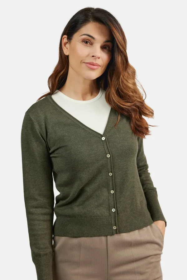 Cardigan V-hals - Olive Night Melange
