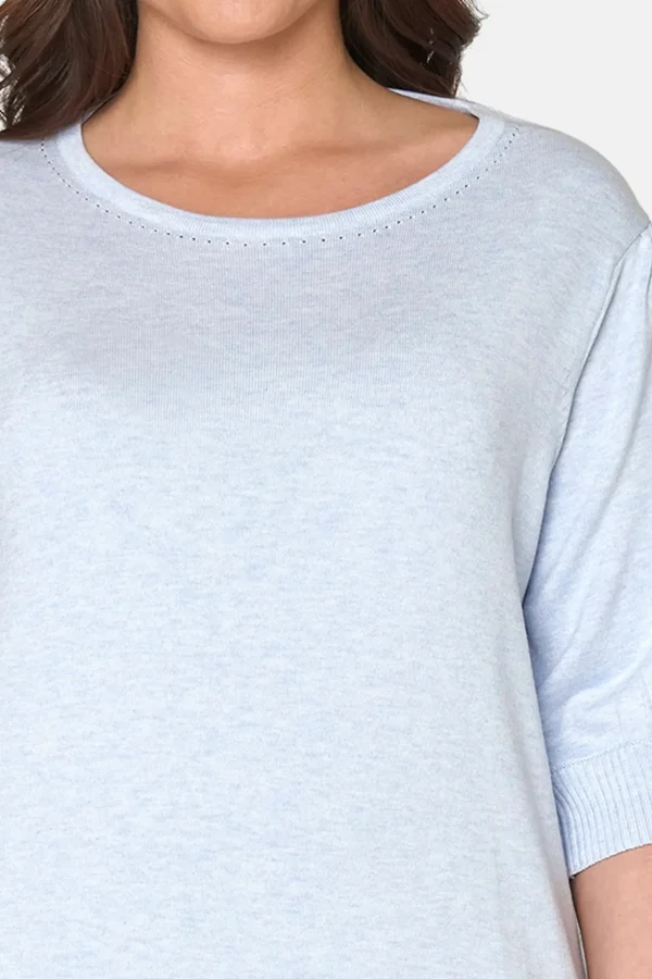 Kortærmet strik pullover - Blå Melange