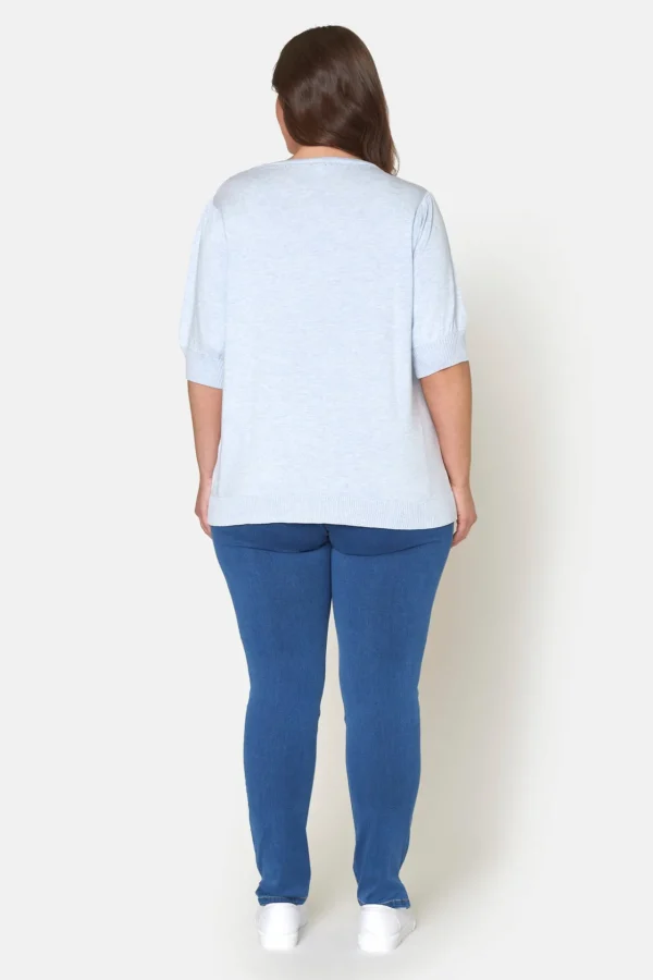 Kortærmet strik pullover - Blå Melange