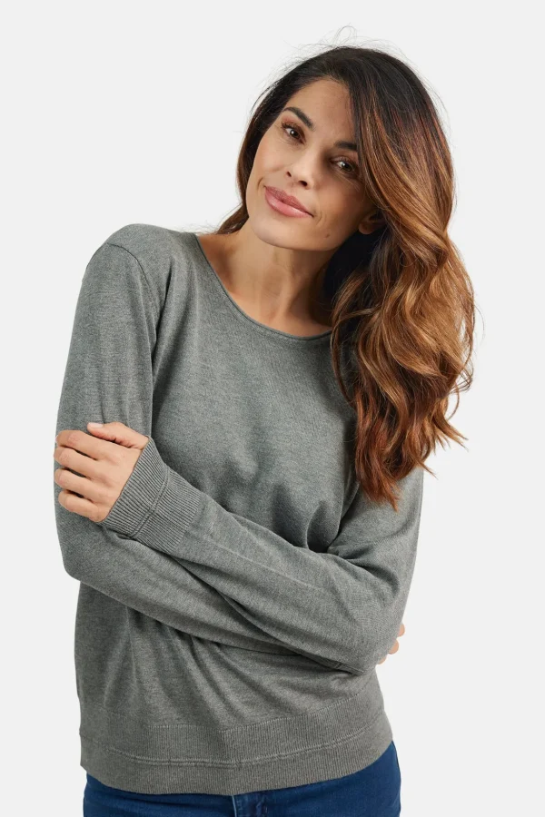 Pullover O-hals - Grey Melange