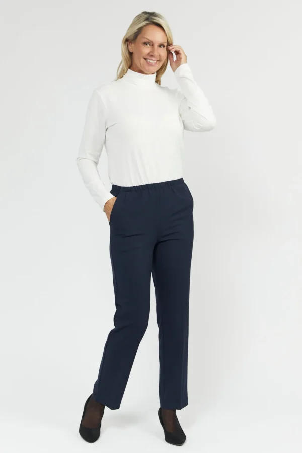 Sofie Bukser Med Elastikbånd I Taljen - Navy - Slim fit