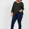 7/8 Stretch Denim Bukser Med Elastisk Linning - Deep Indigo denim