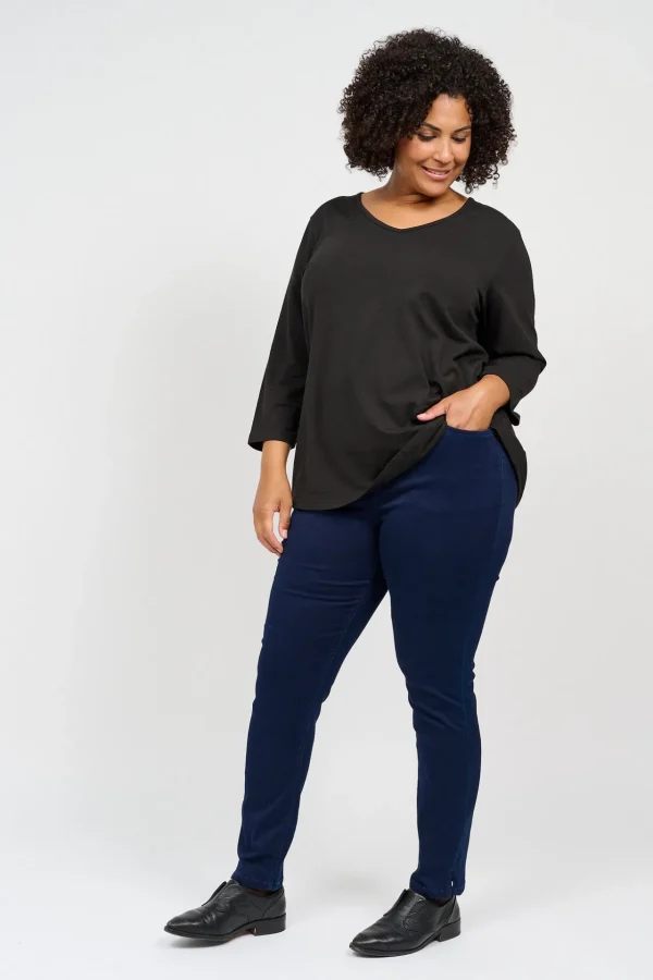 7/8 Stretch Denim Bukser Med Elastisk Linning - Deep Indigo denim