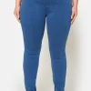 7/8 Stretch Denim Bukser Med Elastisk Linning - Medium Blue Denim