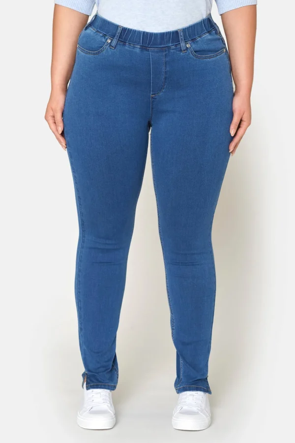 7/8 Stretch Denim Bukser Med Elastisk Linning - Medium Blue Denim