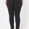 7/8 Stretch Denim Bukser Med Elastisk Linning - Black Denim Washed
