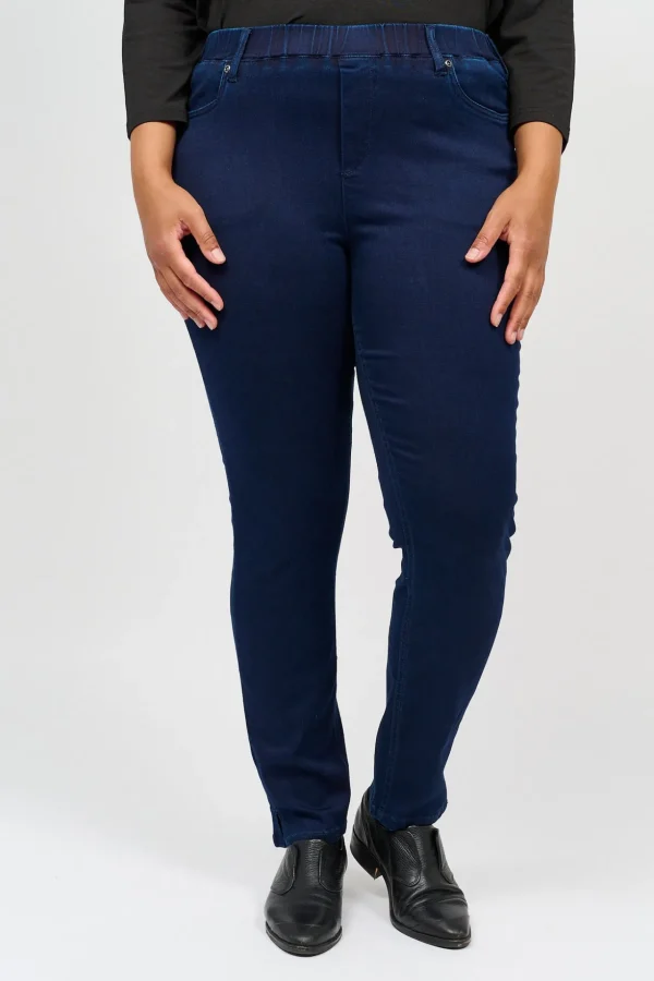 7/8 Stretch Denim Bukser Med Elastisk Linning - Deep Indigo denim