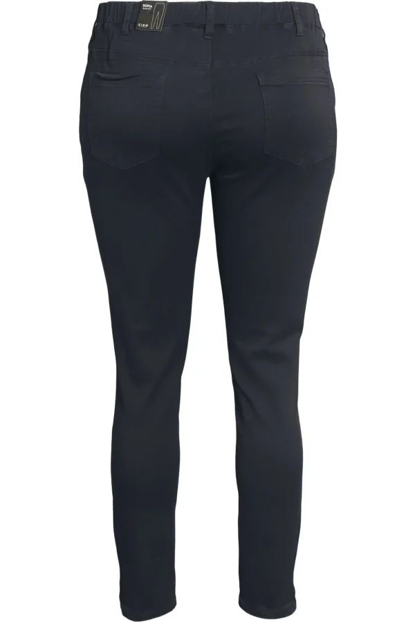 7/8 Stretch Denim Bukser Med Elastisk Linning - Dark Blue Denim