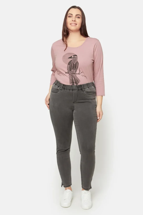 7/8 Stretch Denim Bukser Med Elastisk Linning - Grey denim