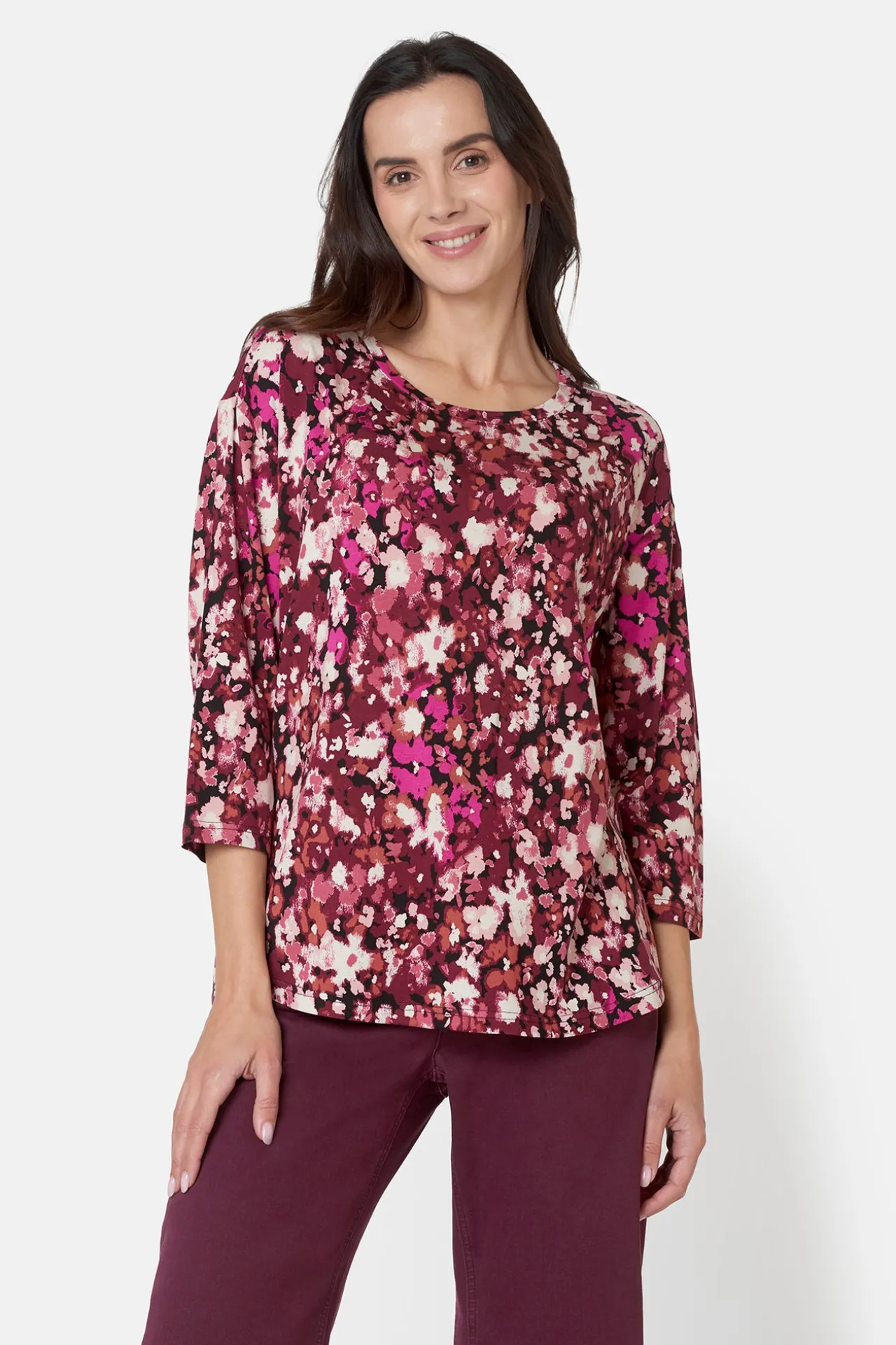 tshirt__rme__fuchsia_red__0.webp T-shirt 3/4 ærme - Fuchsia Red Mix