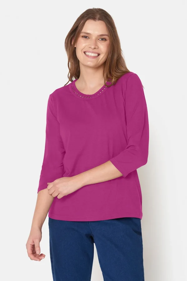 T-shirt Med 3/4 ærmer - Fuchsia Red