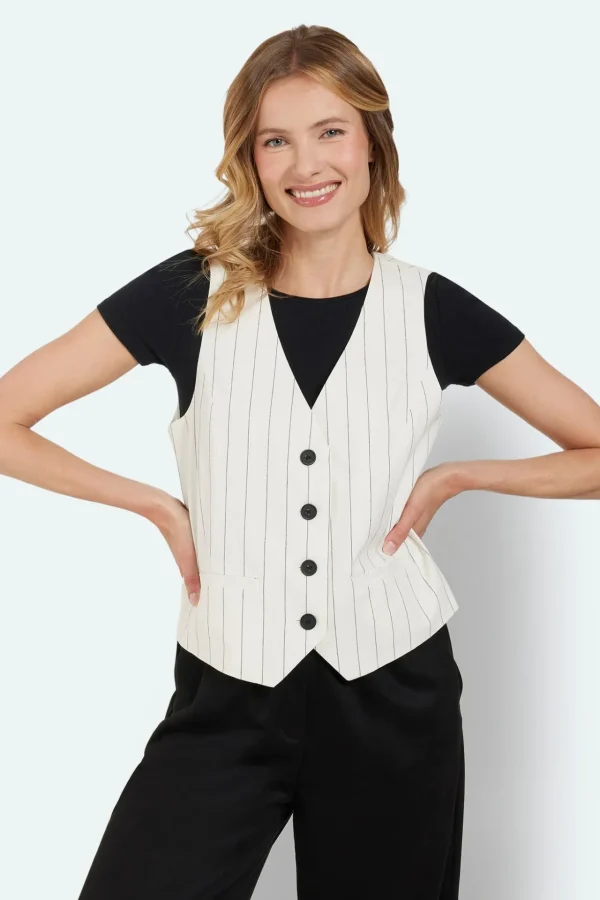 Vest - Råhvid - Stribet