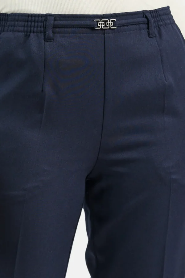 Anna Bukser Med Elastik I Taljen Og Spænde - Navy - Regular Fit