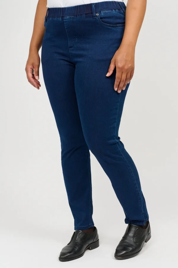 7/8 Stretch Denim Bukser Med Elastisk Linning - Denim Blue