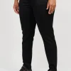 7/8 Stretch Denim Bukser Med Elastisk Linning - Black