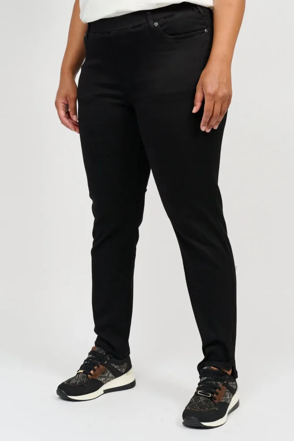 7/8 Stretch Denim Bukser Med Elastisk Linning - Black
