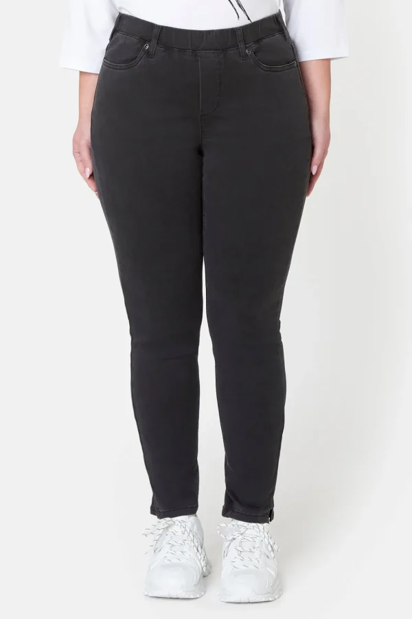 7/8 Stretch Denim Bukser Med Elastisk Linning - Black Denim Washed