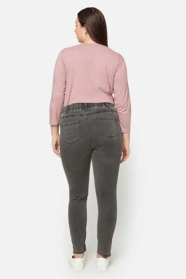 7/8 Stretch Denim Bukser Med Elastisk Linning - Grey denim