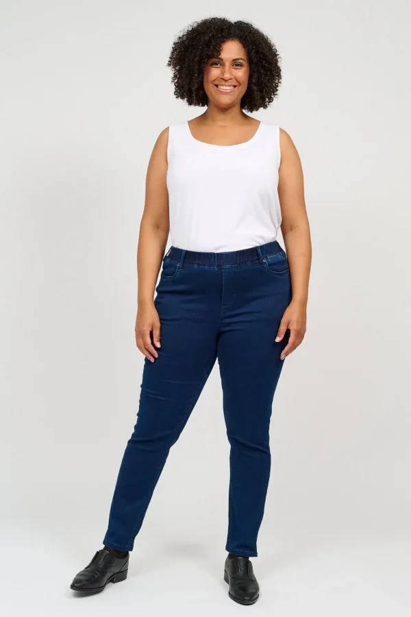 7/8 Stretch Denim Bukser Med Elastisk Linning - Denim Blue