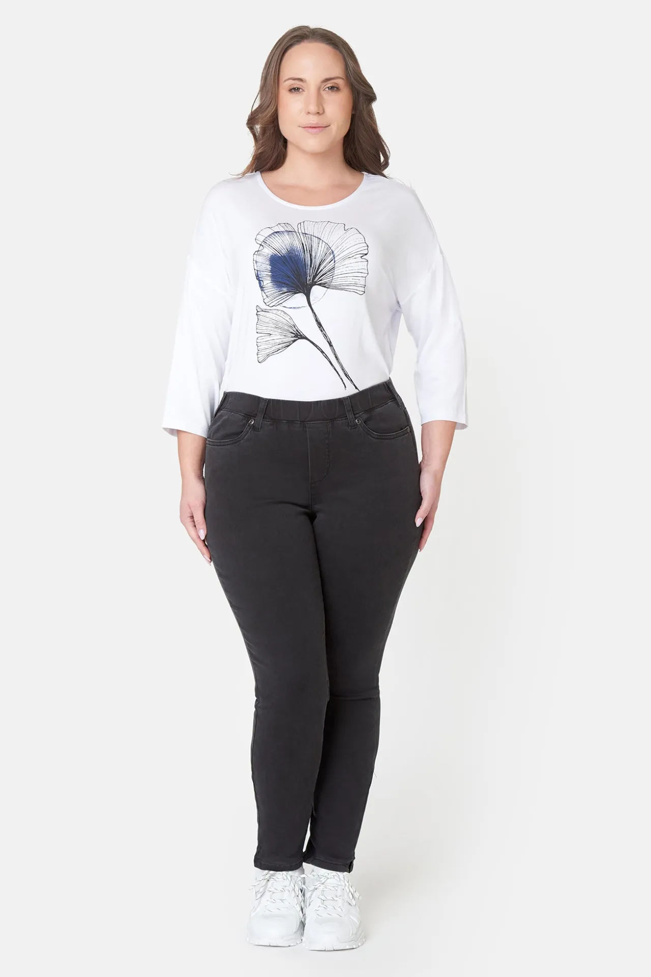stretch_denim_bukser_med_3-5.webp 7/8 Stretch Denim Bukser Med Elastisk Linning - Black Denim Washed